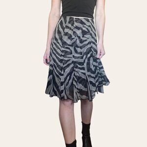 Alfani 90s vintage silk zebra patterned ruffle hem midi skirt - 28" 30" waist